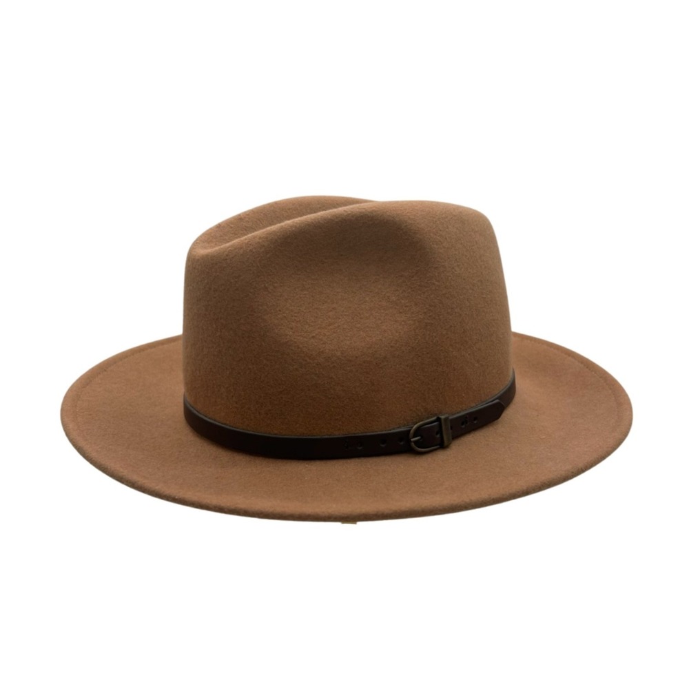 Gelso Bianco Fedora Hat Women's One Size Camel Brown 100% Wool Italy Wide Brim